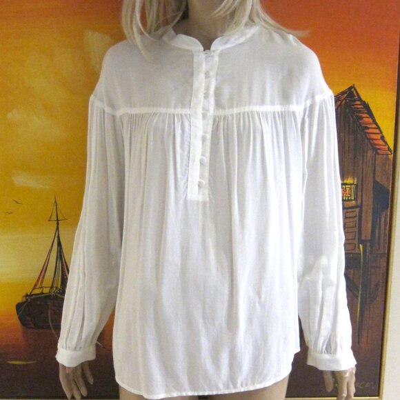 IRIS SETLAKWE White Bamboo Rayon Pleated Poet Tunic Blouse TOP FLOWING - Picture 8 of 9